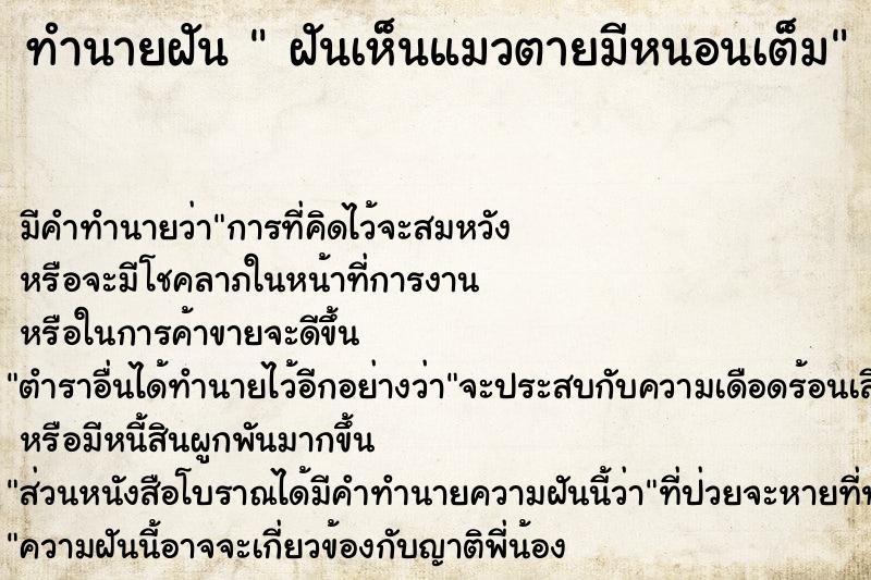 ทำนายฝัน  ฝันเห็นแมวตายมีหนอนเต็ม